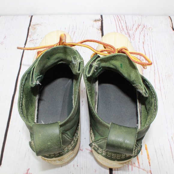 LL Bean 6" Green White Leather Unlined Gumshoe Ankle Duck Boots Size M 8 L 10 - Picture 6 of 9
